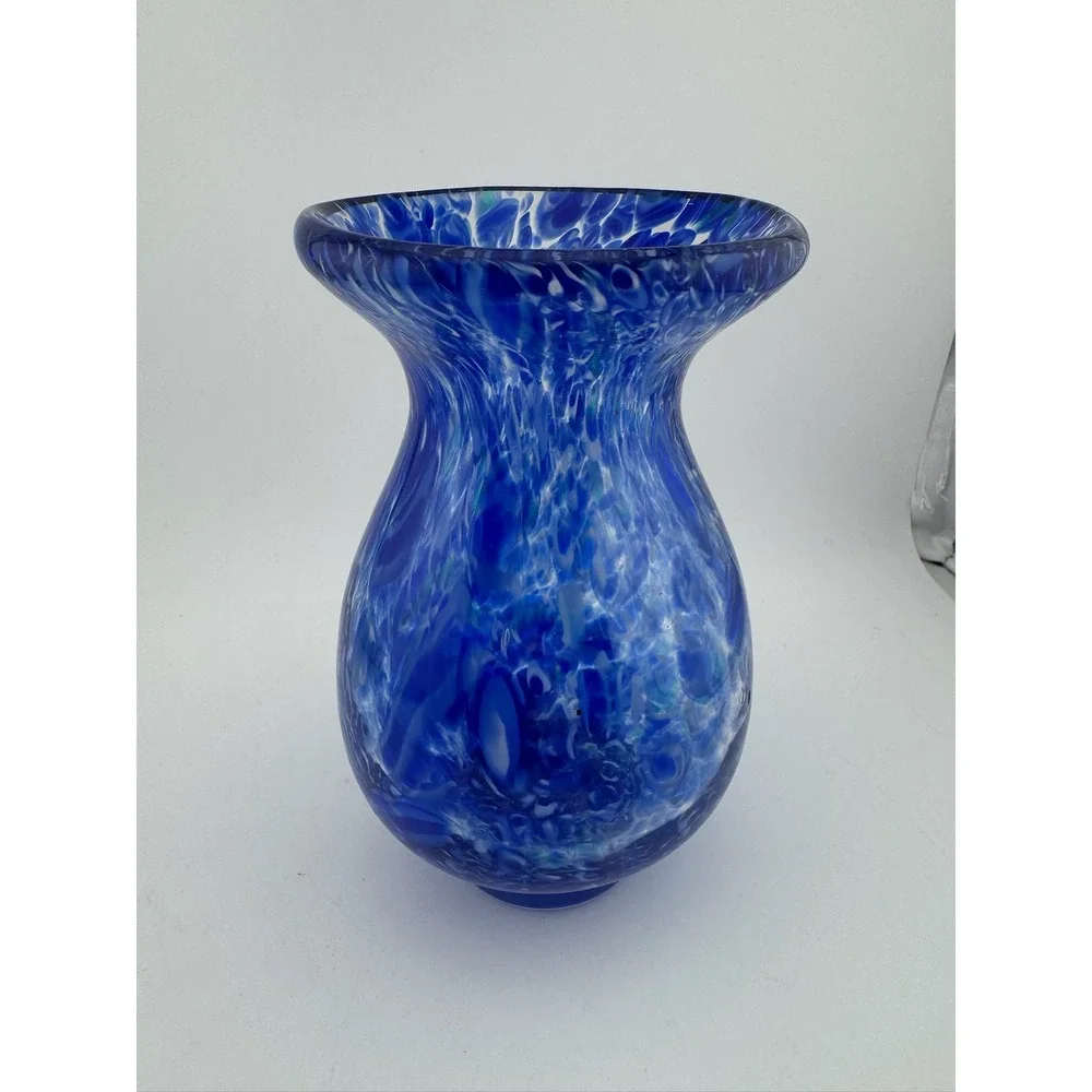 Blue Art Glass Vase Swirl‎ Design Round Home Decor Unique Small Vase